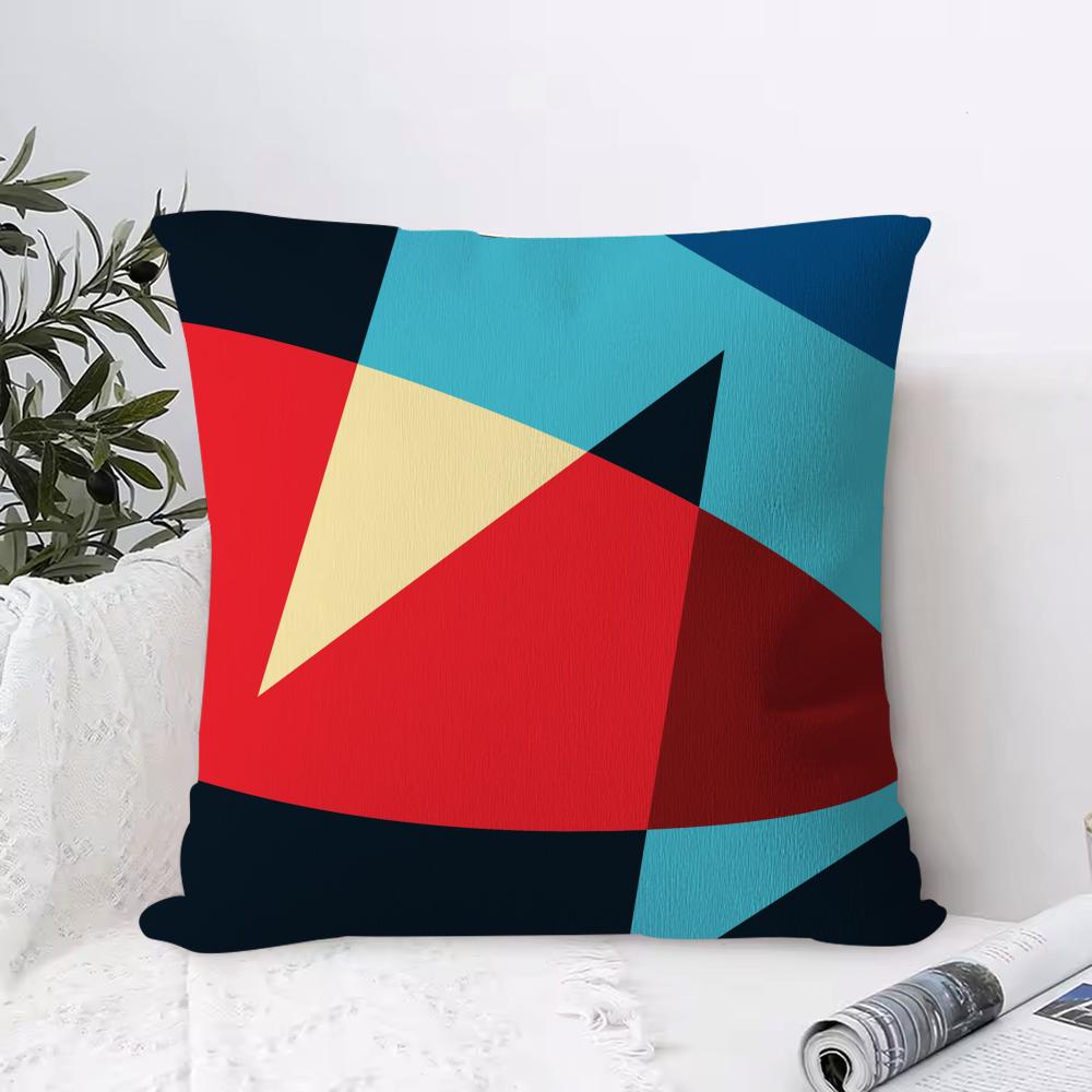 Abstract Curve Contrasting Colors Cushion Cover Anti-dustmite Pillowcase Invisible Zipper Silky Short Plush Sofa Cushion Cover