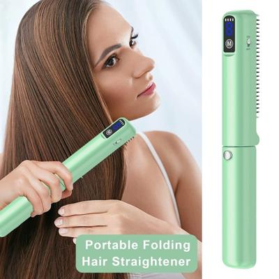 Foldable Hair Straightener Comb 3 Temperatures LED Display Fast Heating USB Rechargeable Travel Portable Ionic Hot Brush Electric Hair Styling