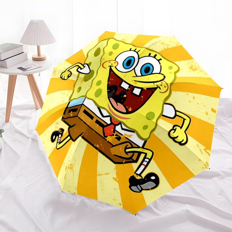 

1pc SpongeBob SquarePants Automatic Folding Umbrella - Portable 3-Fold Design, 8-Bone Iron Frame Outdoor Umbrella, Ideal Gift for Fans, Travelers