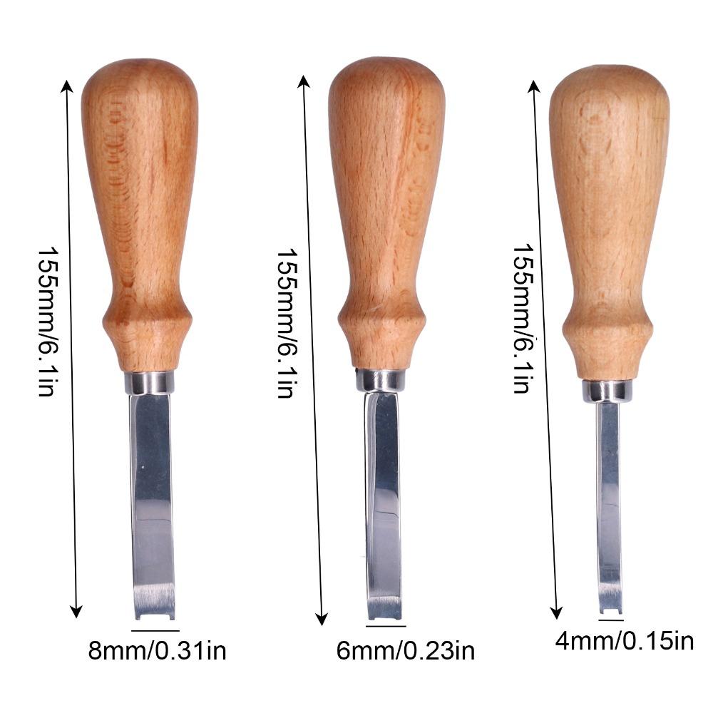 3pcs Wide Mouth Edge Skiving Tool Wooden Handle Leathercraft Trimmer  DIY Leatherwork