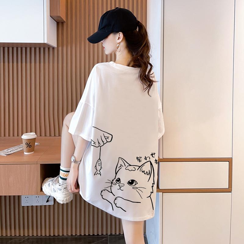 Summer Pure Cotton Women's T-shirts Cute Cartoon Print Hip Hop Streetwear Casual T-Shirt Female Harajuku Oversized Short Sleeve White Y2k Tops