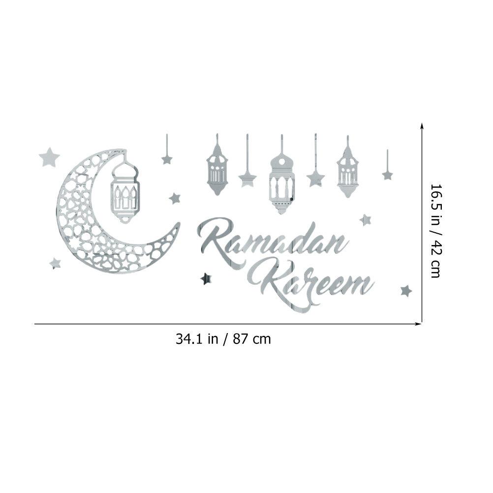 1 Sheet Mirror Effect Wall Stickers Eid Mubarak Ramadan Acrylic Moon and Star Design Festive Home Decor Window Door