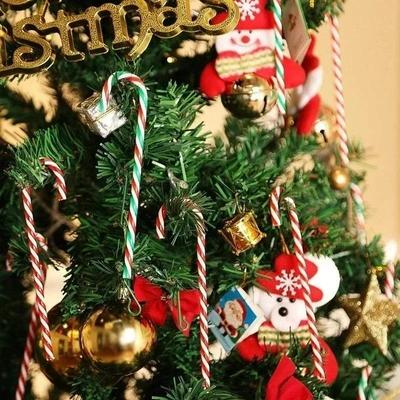6 pezzi di bastoncini di zucchero natalizi in acrilico per albero di Natale, pendenti con stampelle intrecciate, decorazioni per la casa, regali di Natale