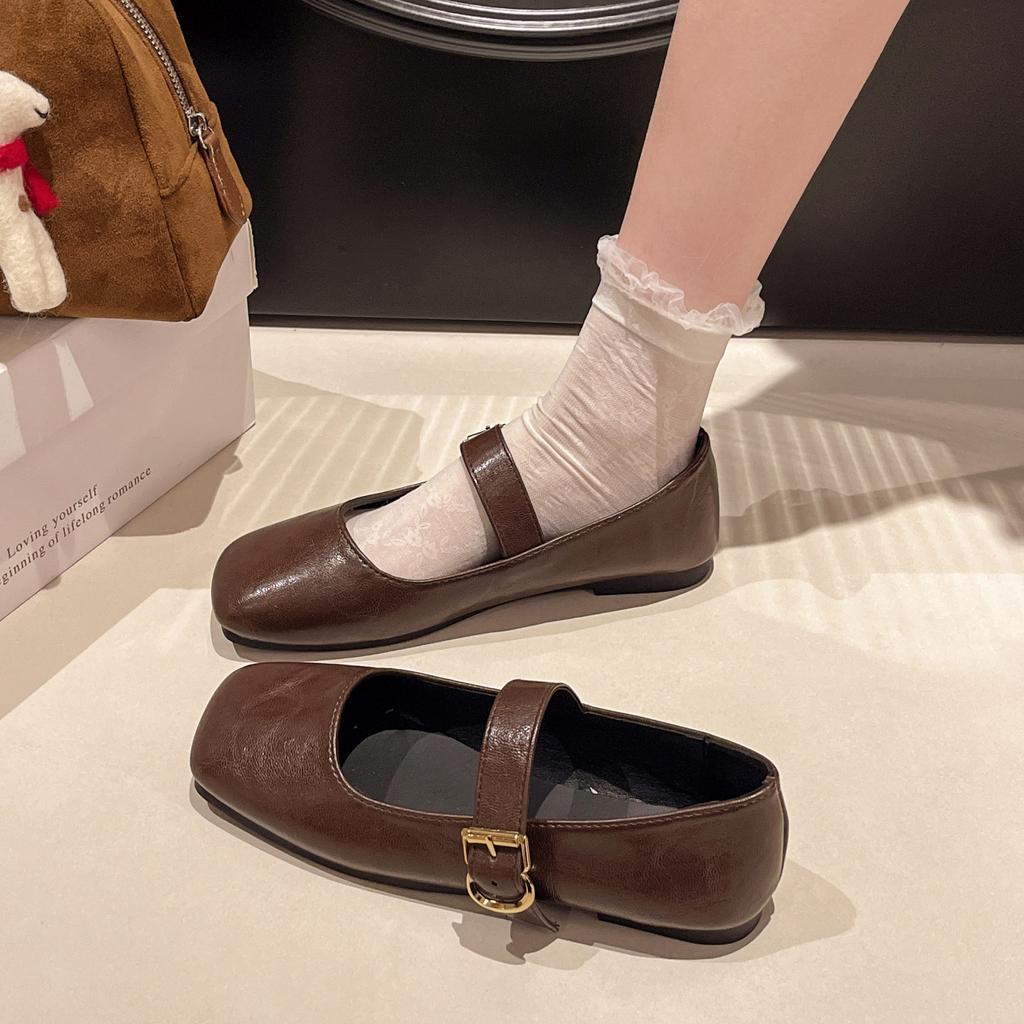 Soft-soled grandma shoes women's shoes spring new versatile one-word with low heel shallow mouth Mary Jane single shoes