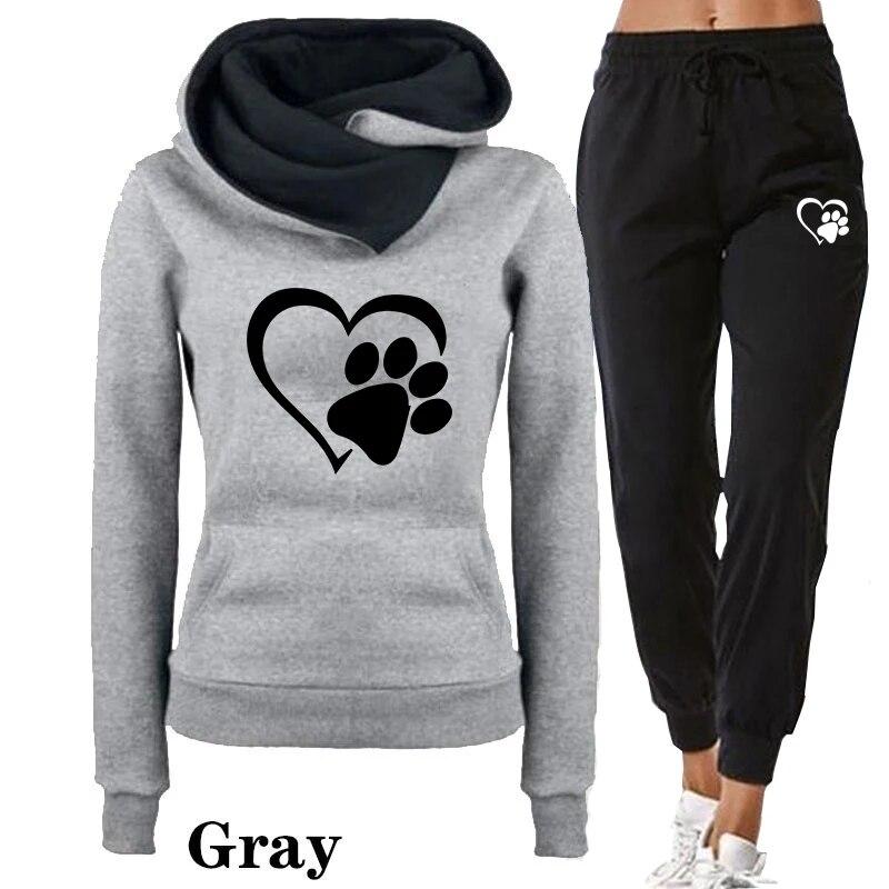Women Hoodie Set Sportswear Suit Casual Jacket Sweatshirt + Pants 2 Pcs Set Splice Tracksuit Suit