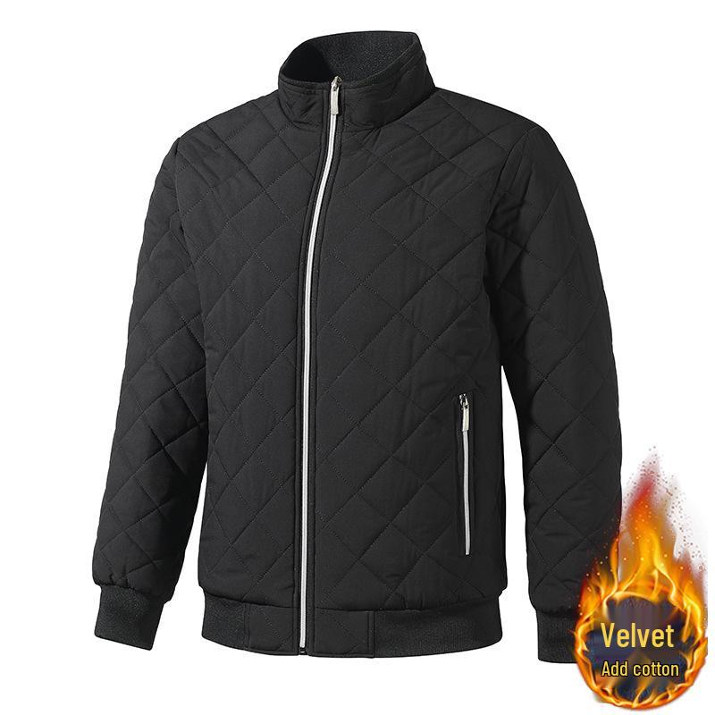 

Мужское зимнее легкое хлопковое пальто с ромбовидным узором и флисовой подкладкой 2025 L чёрный