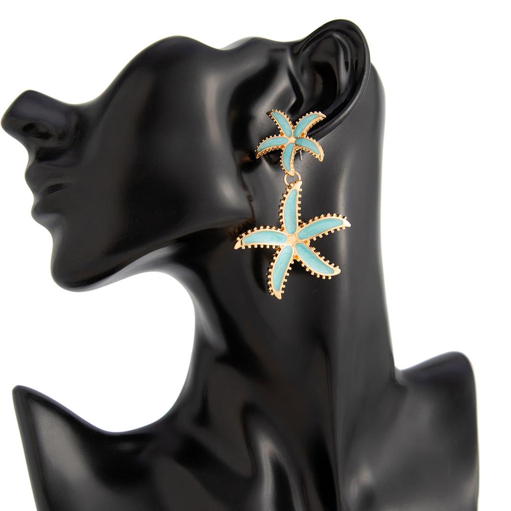Fashionable Alloy Blue Color Starfishes Drop Earrings Flower Pendant Piercing Ear Accessory for Parties and Gatherings