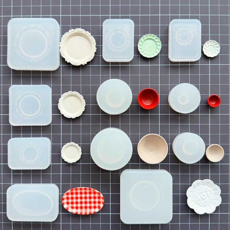 Miniature Food Play Retro Lace Plate/bowl Silicone Mold DIY Doll House Decoration Mini Food Placement Plate Making Tool