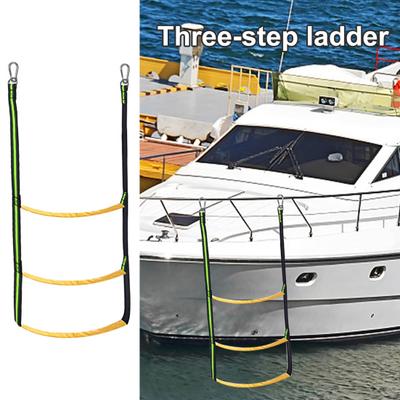 Three Step Ladder Foldable Reusable Nylon Boat Rope Ladder Strong Load-Bearing Ladder for Yachts Boats