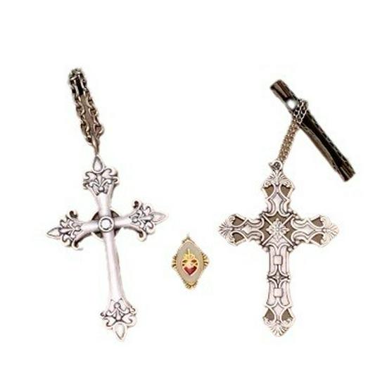 Korean Designer Silver Large Engraved Cross Pendant Necklace