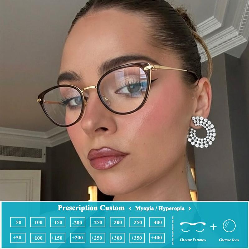 Retro Cat-eye Frames Women's Fashion Myopia Prescription Glasses Color-changing Anti Blue Light Computer Reading Eyeglasses