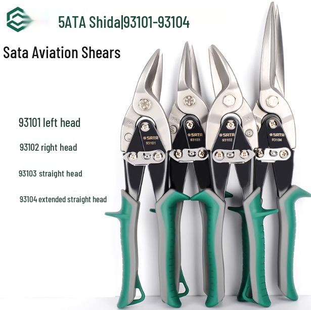 SATA Aviation Snips Sheet Metal Shears: Left, Right, Straight Heads (Models 93101-93104) 93104 Extended Straight Head