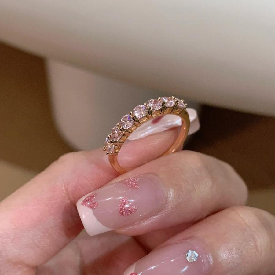 Copper Open Contemporary Ring With Sweet Pink Gradient Diamond And Zirconia For Women