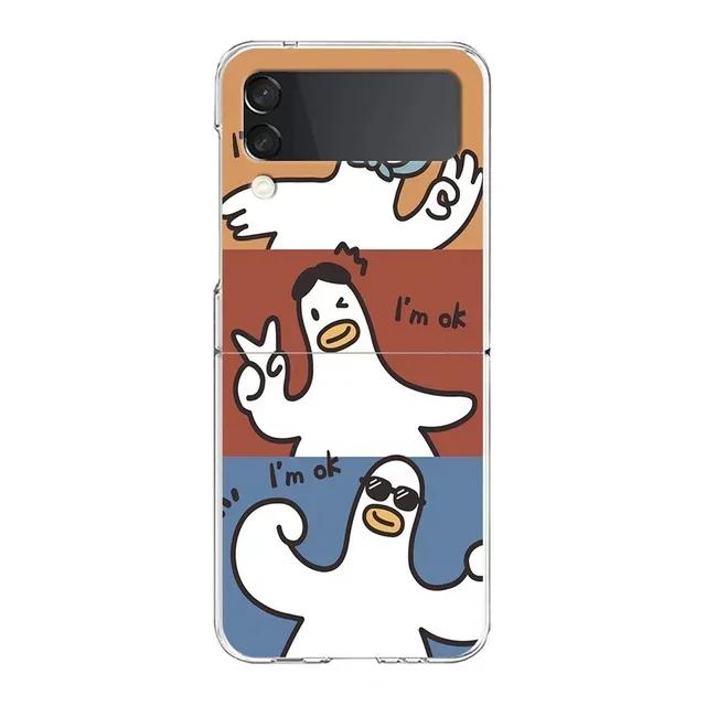Cute Cartoon Duck Phone Case For Samsung Galaxy Z Flip 6 5 4 3 For Samsung Flip6 Flip5 Hard Folding Animal Back Cover Fundas