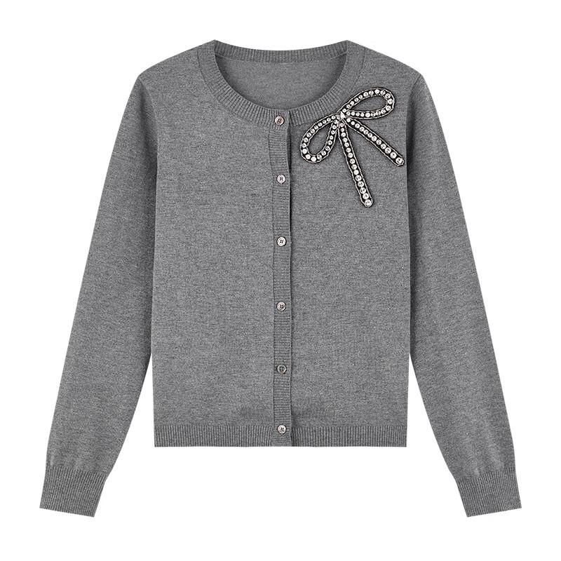 Qushui Yiren Women's Beaded Bow Thin Knitted Cardigan
