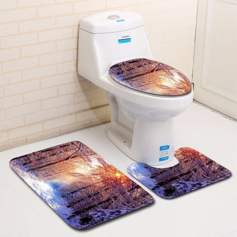 3D Snow Bathroom Toilet Three-Piece Floor Mat Door Mat Bathroom Carpet