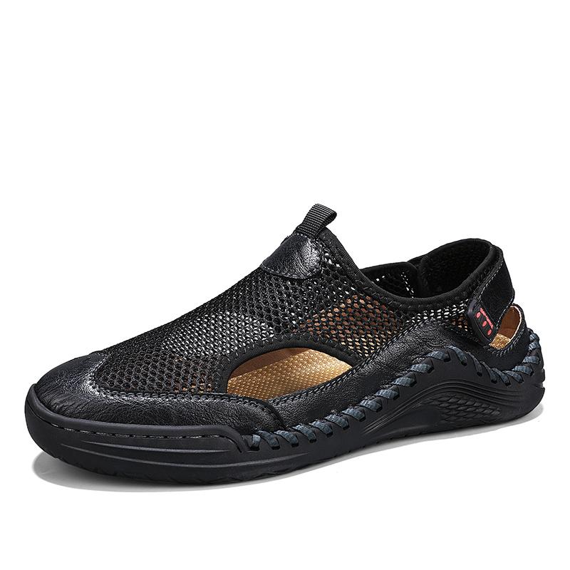 Fashion Handmade Men's Summer Shoes Breathable Men Casual Mesh Flats Quick Dry Wading Aqua Shoes Outdoor Hollow Out Flats Comfy Sandals