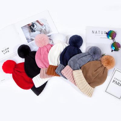 Autumn and Winter New Pony * Li Color Matching Children's Hairball Wool Knitted Hat Thickened Scarf Set