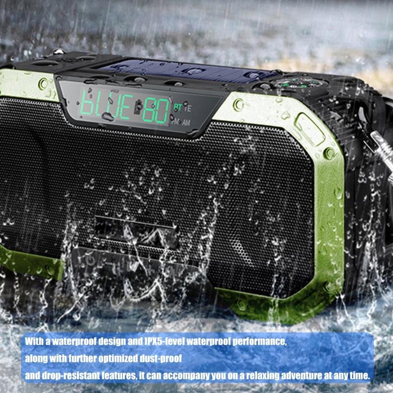 Solar Hand Cranks Radio with FM AM Band Reception Emergency SOS Alarm IPX5 Waterproof for Camping Survival Adventure