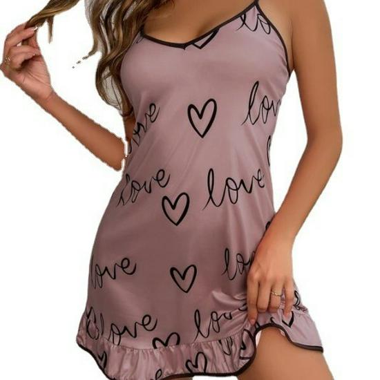 Women's Cute Print Ruffle Trim Spaghetti Strap Pajama Set