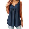 Canotta Estiva da Donna Senza Maniche Casual Tinta Unita Pieghettata Tunica Henley con Bottoni Larga e Fluida Blusa Lunga Taglie Forti