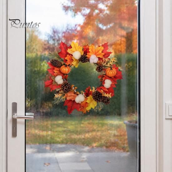 Waterproof Outdoor Glass Ornament Thanksgiving Autumn Wall Decal Maple Leaf Pinecone Pumpkin Harvest Window Sticker Indoor Festive Decor Self-Adhesive