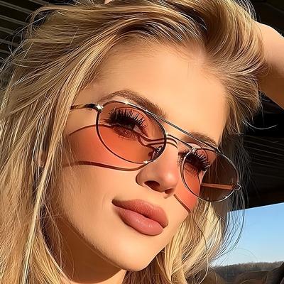 Fashion New Women Rimless Cat Eye Sunglasses UV400 Vintage Luxury  Design Trendy Sun Glasses Ladies Driving Oval Shades