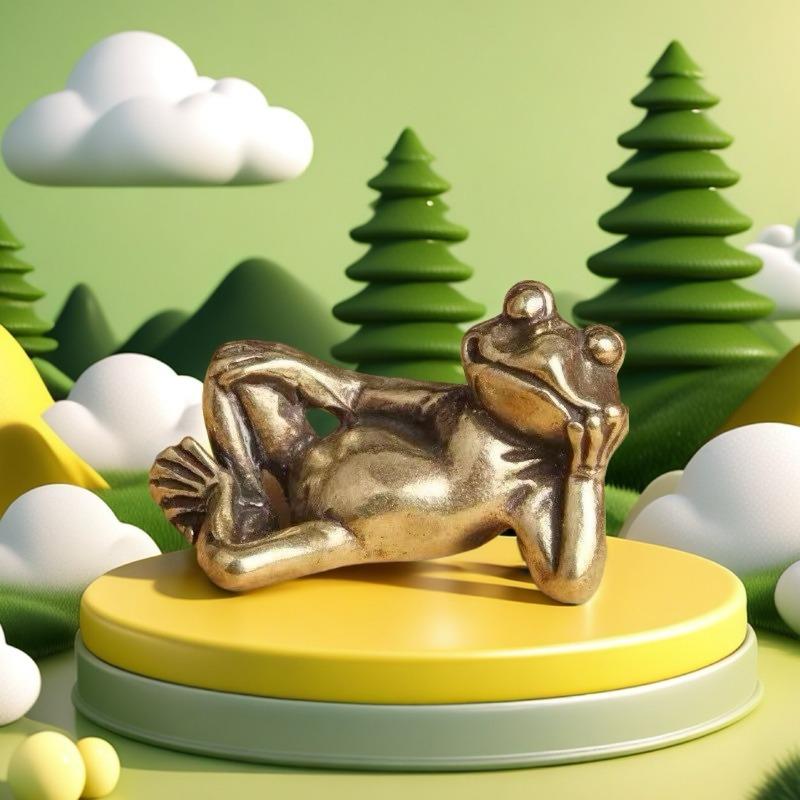 Sleeping Position Frog Brass Ornament Mini Frog Figurines Copper Animal Tea Pet Home Decorations Antique Crafts Gift