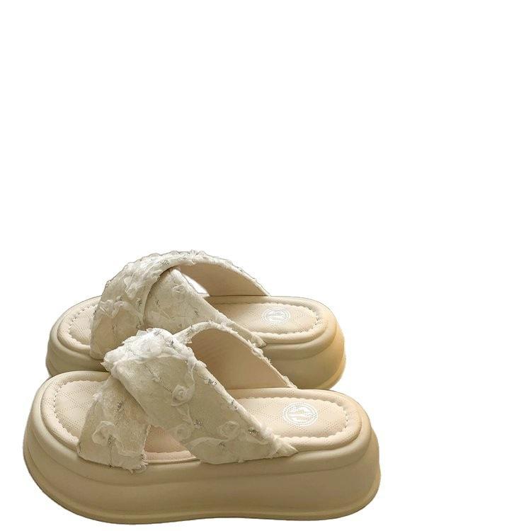 Foreign style fairy slippers female outer wear 2025 summer new one-pedal flower cross with thick-bottomed beach cool slippers