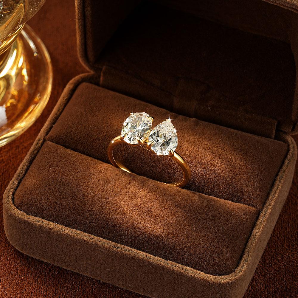 New Ring14K Gold Filled Two-stone 7x9mm Oval Pear Shaped Stone Romantic Wedding Engagement Bridal Ring Gift for Women