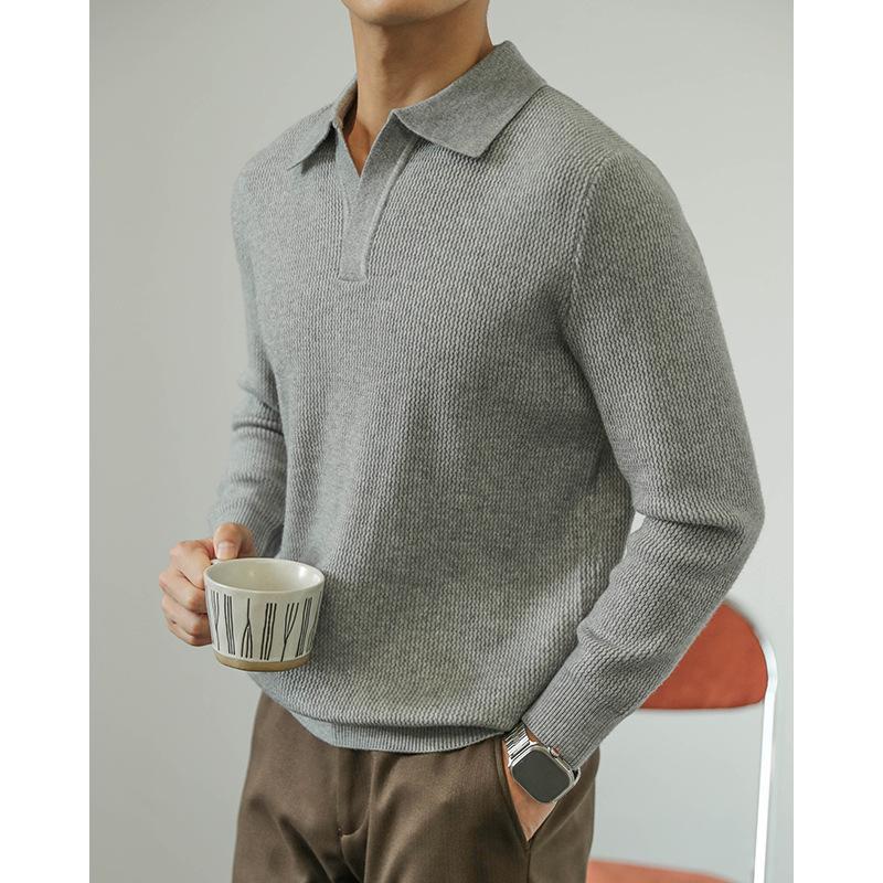 Men's Heavyweight Wool Seagull Collar Sweater - Thick Warm Business Pullover for Autumn/Winter.