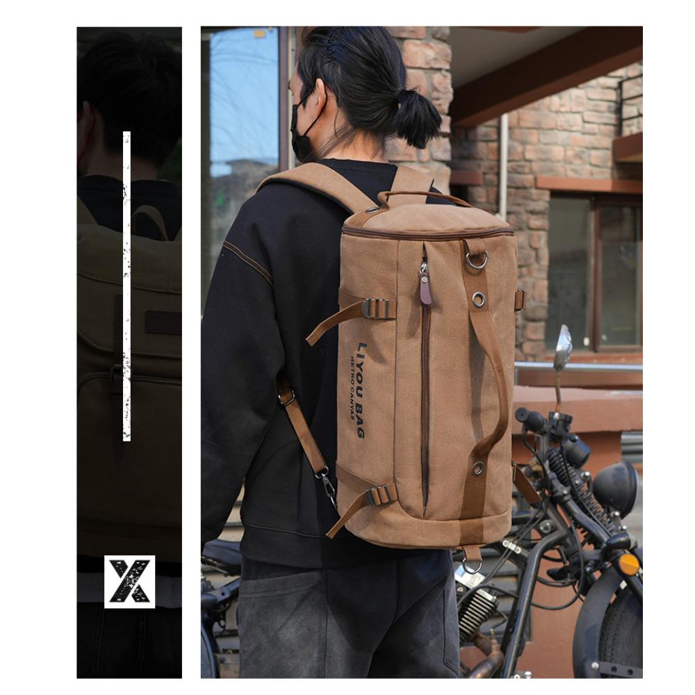 Unisex Cylindrical Travel Backpack,durable Nylon Canvas Luggage Bag,casual Duffle Rucksack for Outdoor Trip and Portable Storage Packing