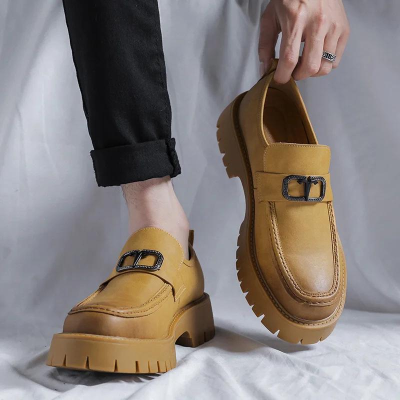 Fashion Loafers Men Leather Shoe Men Trend Big Head Casual Work Shoe Business Formal Wedding Shoe Men Luxury Sapato Social Masculino