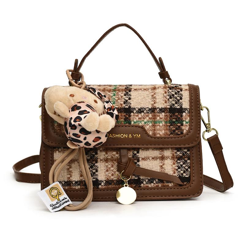 Wholesale Hot Sale Niche Korean Literary Plaid Portable Small Square Bag Women's Casual Versatile Foreign Style Messenger Bag