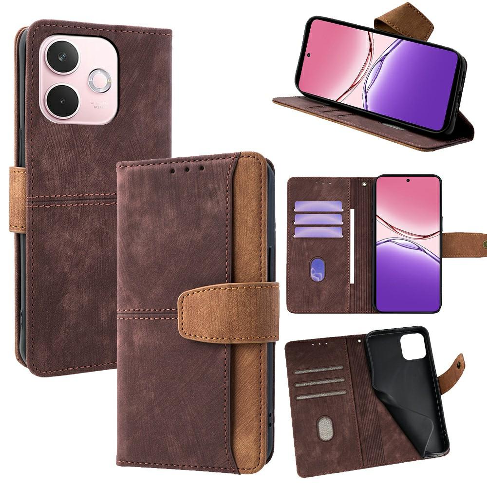 

For Oppo A5 Pro 4G (Global)/5G (Global)/A5 Energy 5G (China) Case RFID Blocking Color Splicing PU Leather Wallet Phone Cover Brown