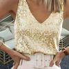 Women Vest Shiny Sequins Loose Fit Deep V Neck Sleeveless Tops Party Nightclub Stage Performance Camisole