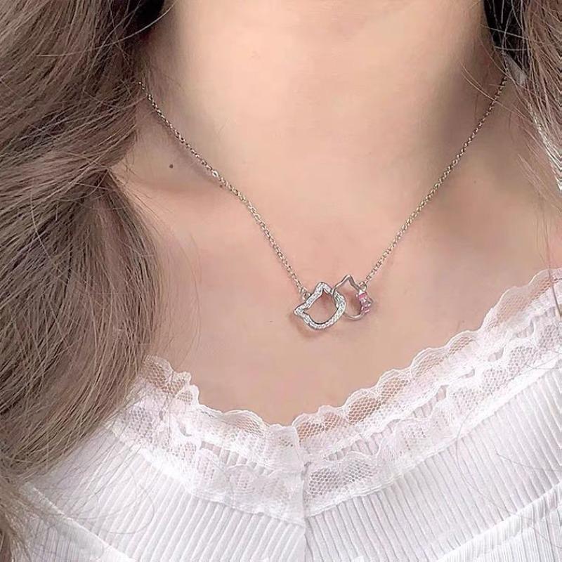 Flash Diamond Hellokitty Hello Kitty Necklace Cute Girl Senior Sense KT Cat Pearl Pendant Collarbone Chain