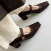 Fashion Retro Versatile Mary Jane Shoes Women's  Autumn 2025 New Style Flat Head Shallow Mouth Thick Heel Fashion Small Leather Shoes