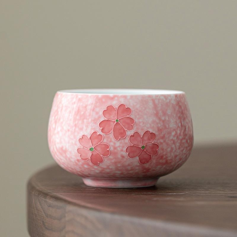 Pure hand-painted cherry blossom powder master cup high-end tea cup tea set exquisite girls tea cup high-end gift gift