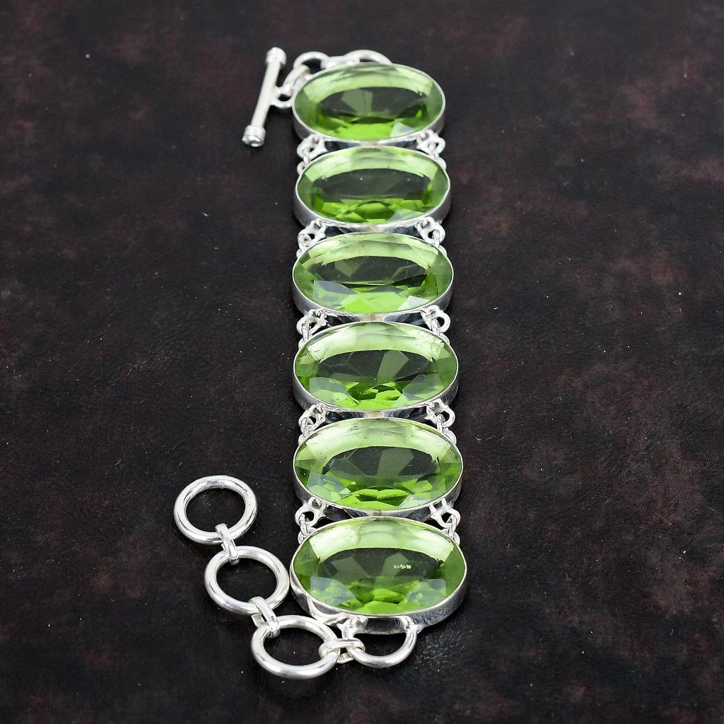 Faceted green amethyst bracelet 925 sterling silver bracelet adjustable chain bracelet real gemstone bracelet handmade jewelry gifts for him