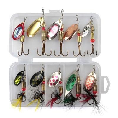 DL 10Pcs/set Floating Good Metal Fishing Lures Hook Spinner with Box Bait Fish Artificial Bait PredatorTackle