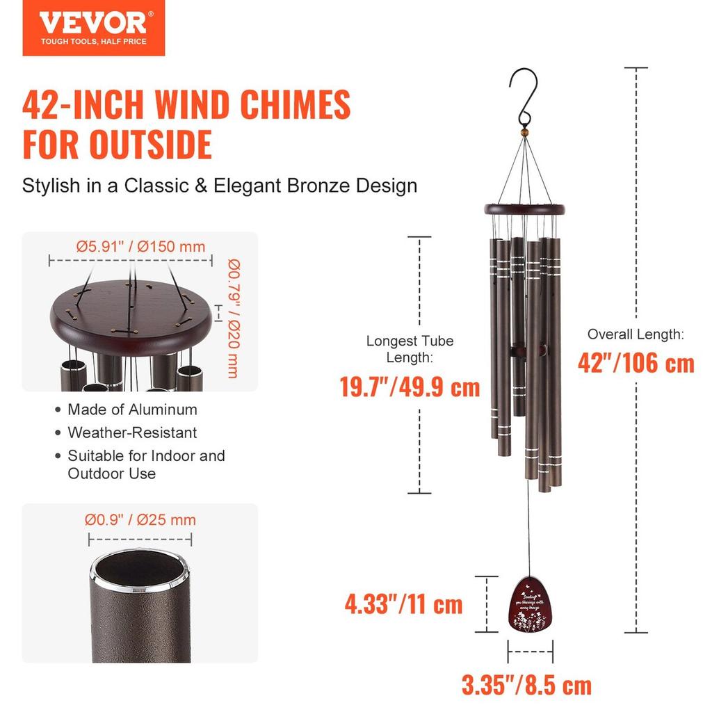 Wind Chimes for Outside 1067 mm Aluminum Memorial Deep Tone Wind Chimes