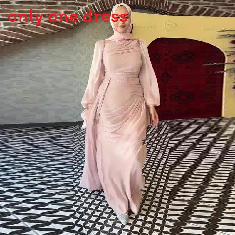 Polyester Pleated Dress With Long Sleeves For Elegant Women Spring