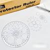 1pc 360-Degree Rotating Round Ruler - Transparent Blue Template with Circles & Degrees for Drafting, Patchwork, Office