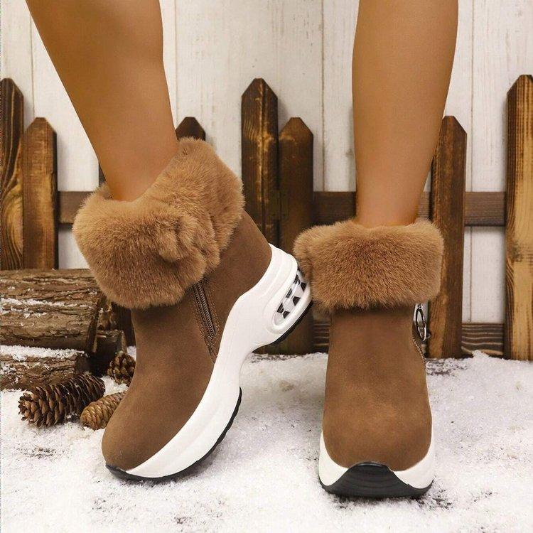 Women's Fur Mouth Zipper Large Size Soft Sole Winter Warm Fur Snow Boots Padded Lined Ankle Boots Non-Slip Hiking Casual Sports Cotton Boots