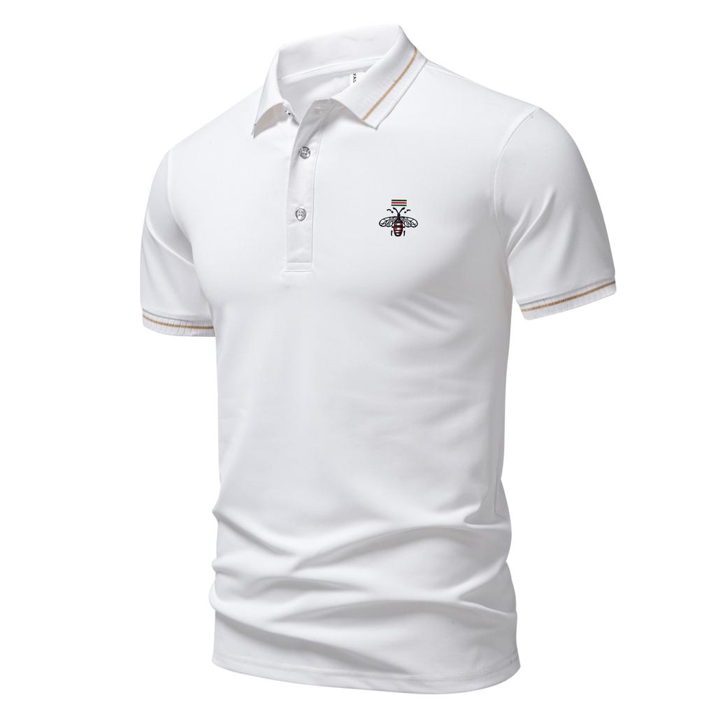 2025 Summer New Sport Casual Bee Embroidered Lapel T-shirt Moisture Wicking and Sweat Wicking Plus-size Polo Shirt