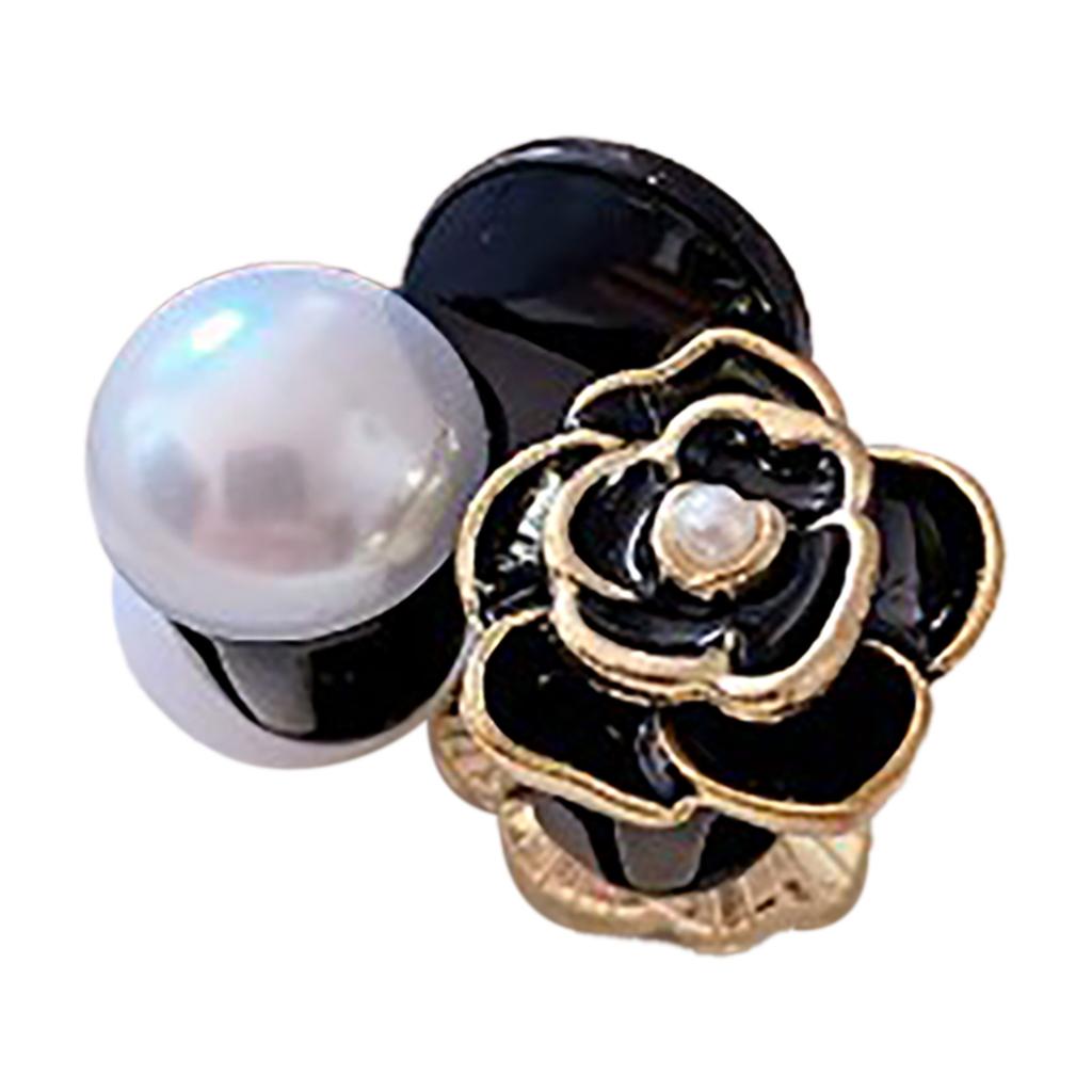 Camellia Flower Hair Claw Clip Simple Multifunctional Flower Artificial Pearl Hair Clip for Party Black