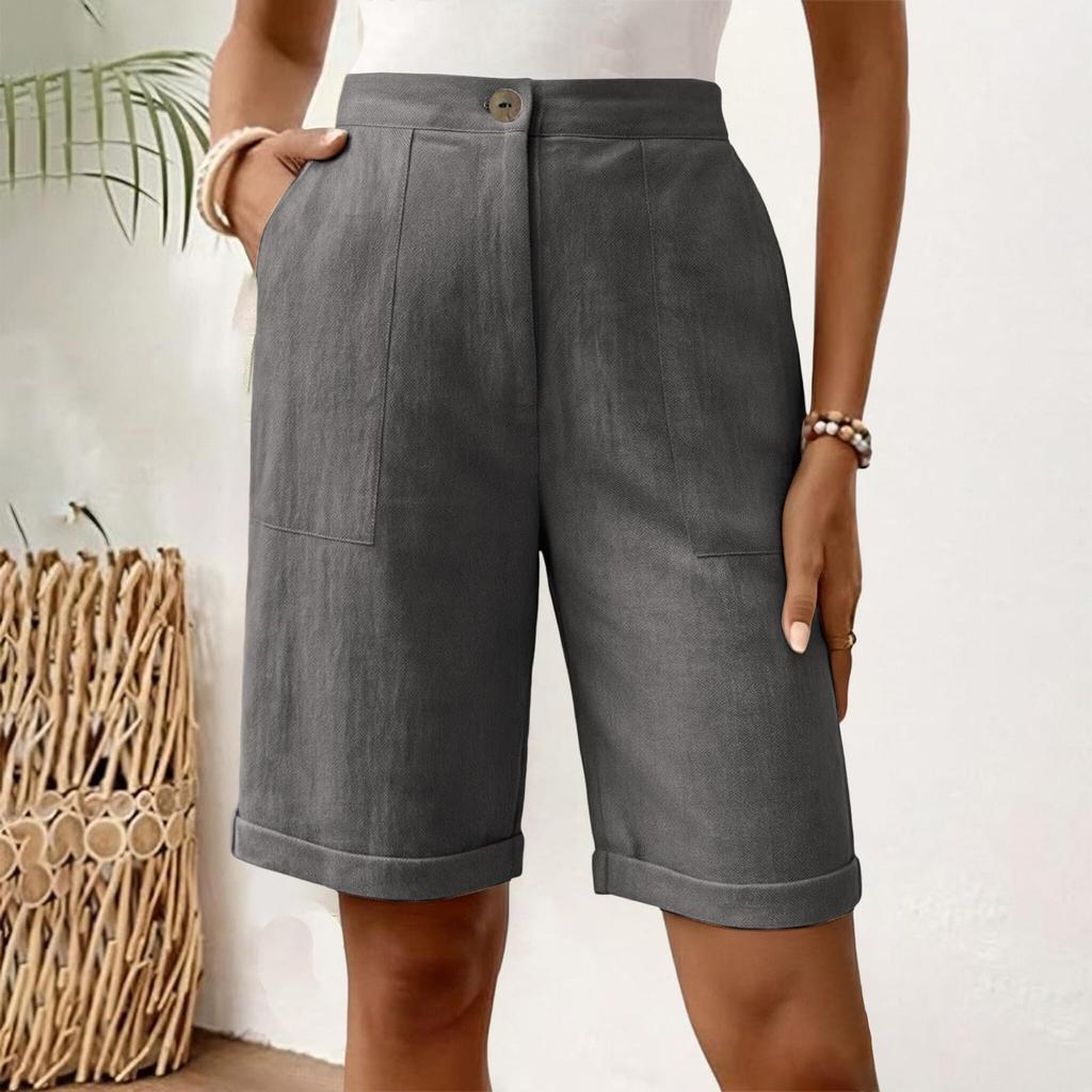 Pantalones Casuales de Pierna Ancha de Cinco Cuartos Americanos de Color para Mujer
