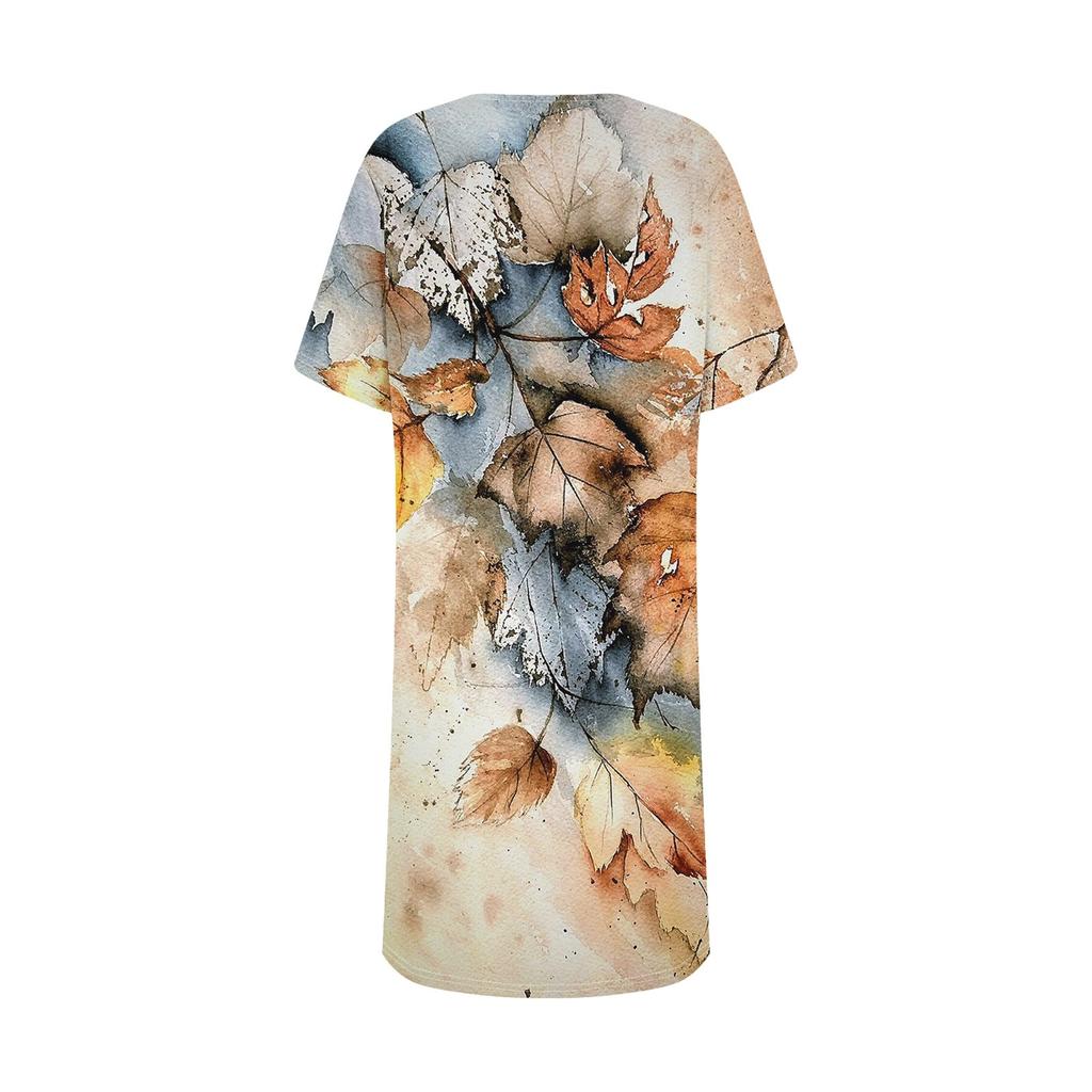 Womens Summer Dresses Short Sleeve Linen Casual T-Shirt Dresses Swing Beach Midi Dress Sundresses With Pockets