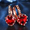 Gold Yellow Rose Color Heart Shaped Red Crystal Earrings Gift For Women Fashion Jewelry Gifts